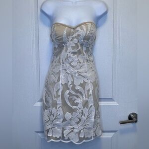 Fashion Nova Strapless Floral Dress - Cream and White